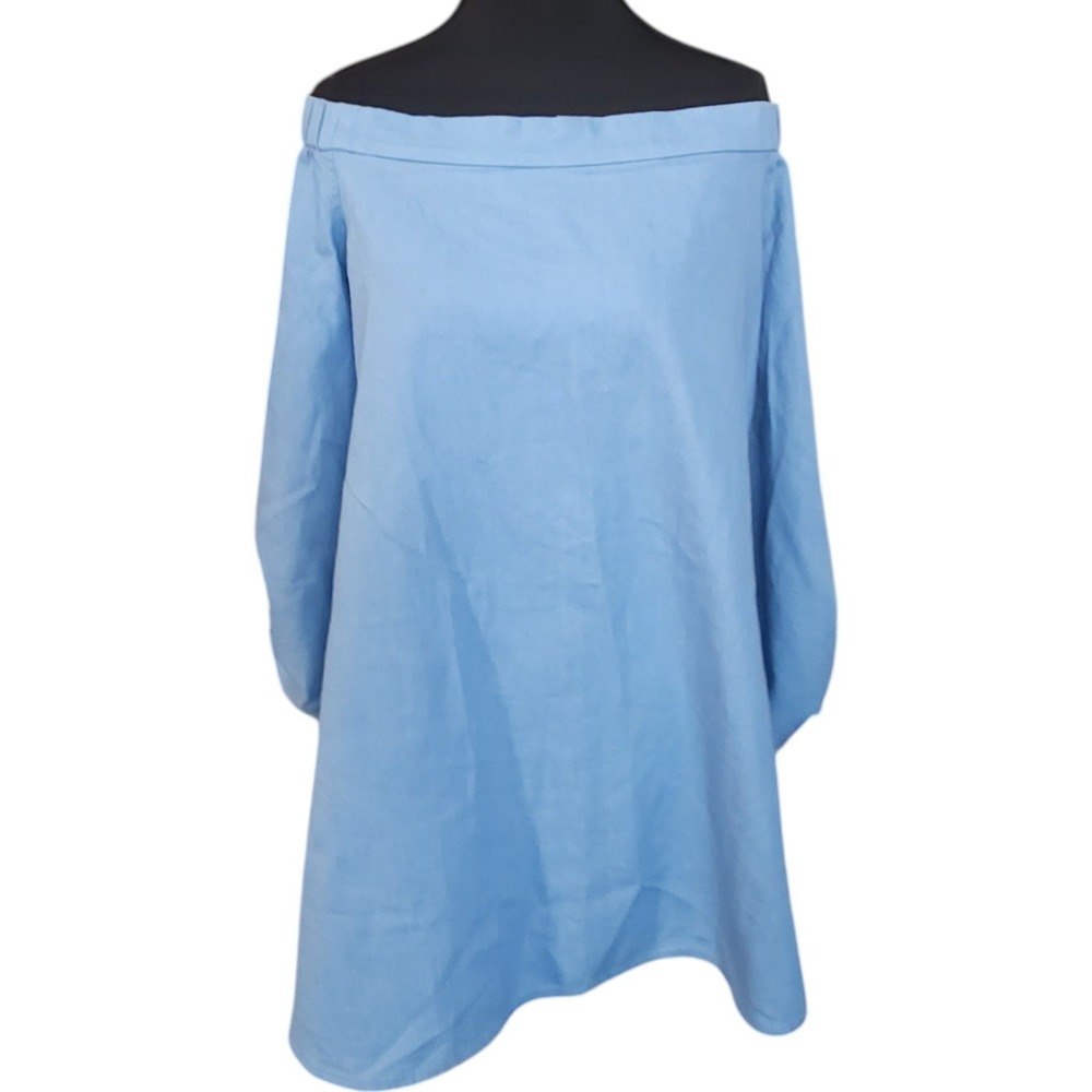 TIBI Off-The-Shoulder Blue Chambray Tunic Dress sz 10 Coastal Luxury Clean $295 - Picture 2 of 9